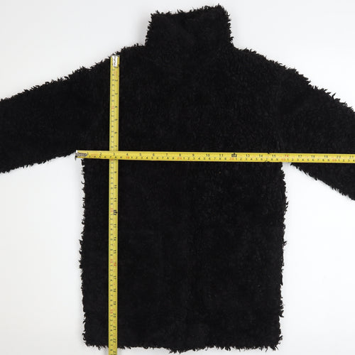 H&M Girls Black Fleece Basic Coat 8-9 Years Lined Winter Outerwear