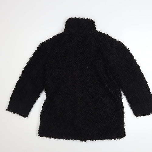 H&M Girls Black Fleece Basic Coat 8-9 Years Lined Winter Outerwear
