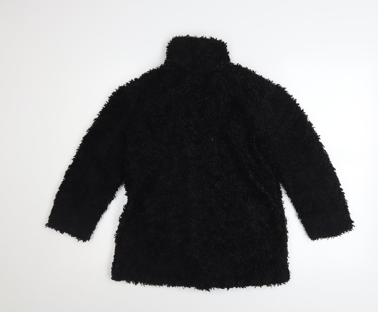 H&M Girls Black Fleece Basic Coat 8-9 Years Lined Winter Outerwear