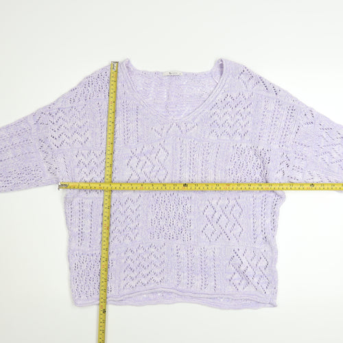 Tu Women’s Purple Open-Knit V-Neck Jumper Size 12