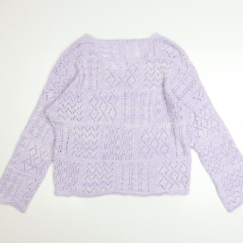Tu Women’s Purple Open-Knit V-Neck Jumper Size 12