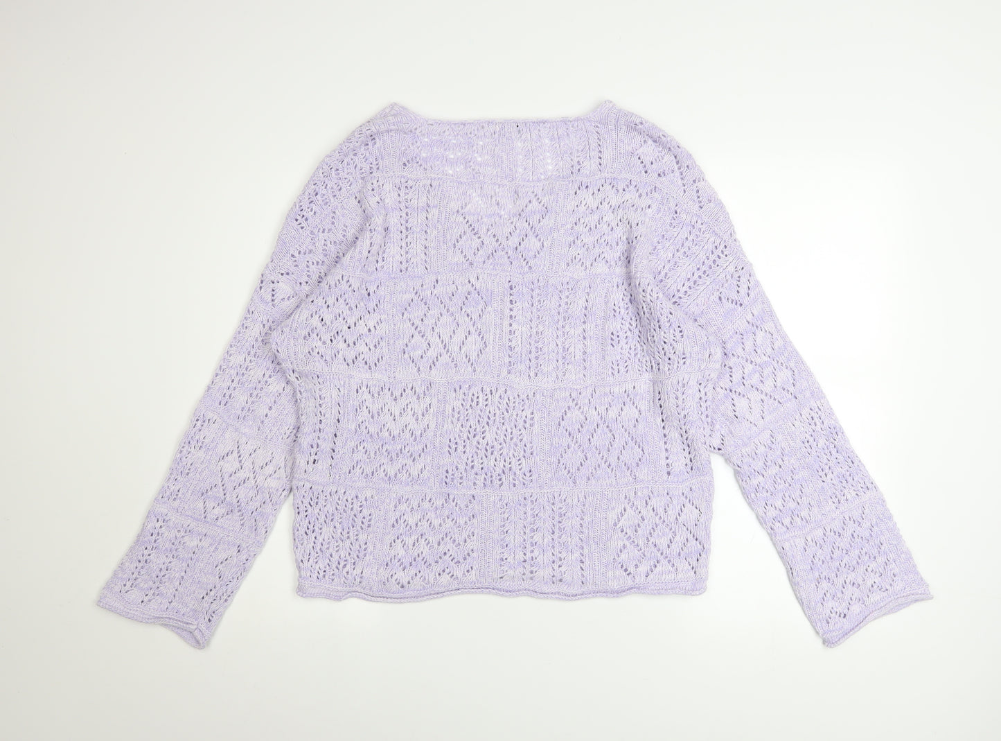 Tu Women’s Purple Open-Knit V-Neck Jumper Size 12