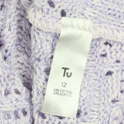 Tu Women’s Purple Open-Knit V-Neck Jumper Size 12