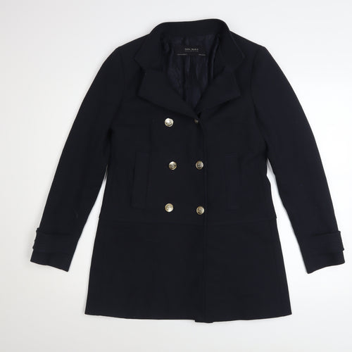 Zara Women's Black XS Mid-Length Pea Coat Classic Buttoned Style