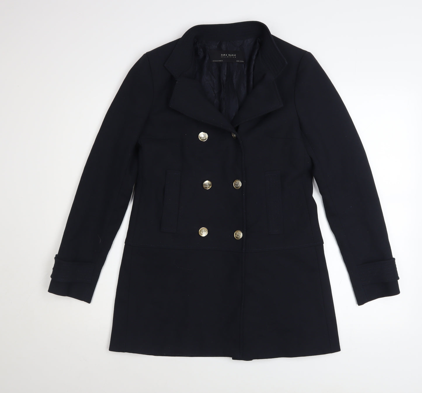 Zara Women's Black XS Mid-Length Pea Coat Classic Buttoned Style