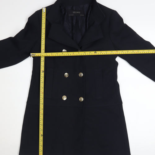 Zara Women's Black XS Mid-Length Pea Coat Classic Buttoned Style