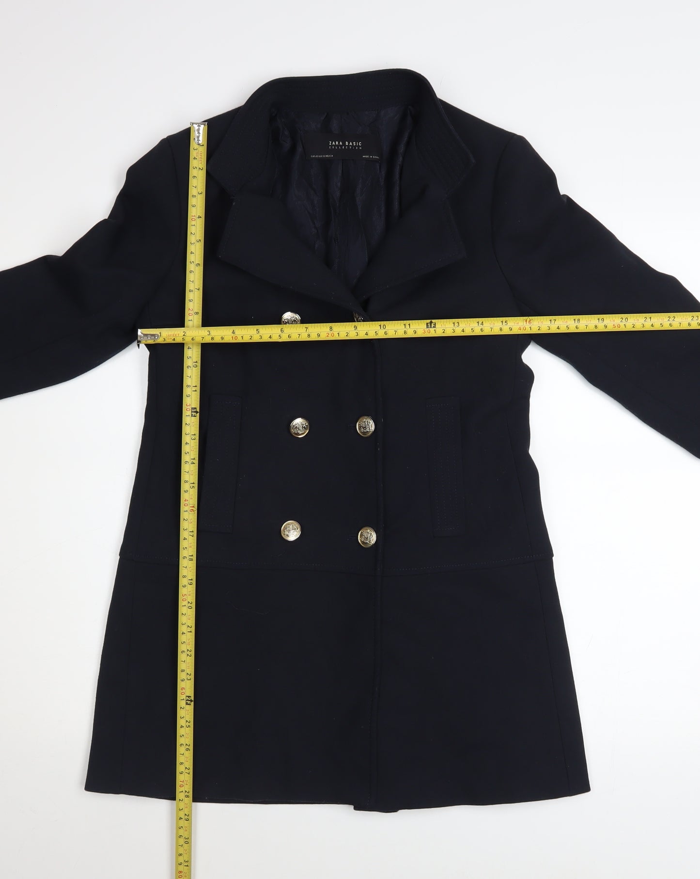 Zara Women's Black XS Mid-Length Pea Coat Classic Buttoned Style
