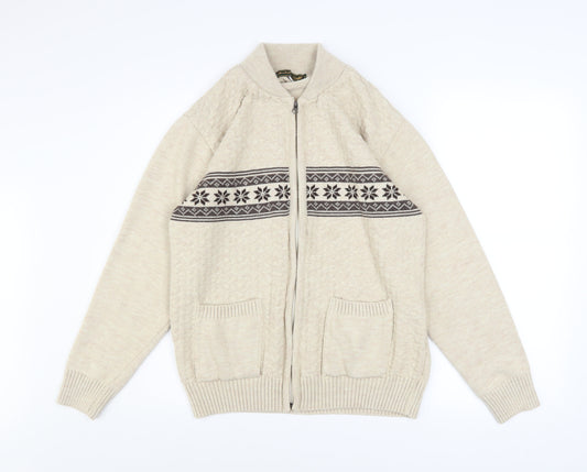 Christopher Knight Men’s Beige Wool Knit Bomber Jacket M Fair Isle Pattern