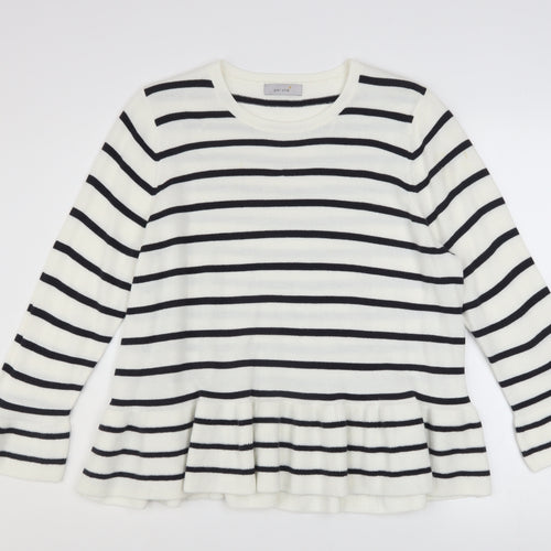 Marks and Spencer Women’s White Striped Flared Sleeve Jumper Size 18