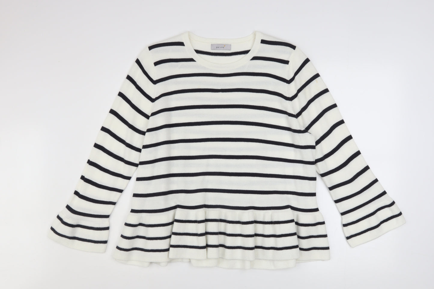 Marks and Spencer Women’s White Striped Flared Sleeve Jumper Size 18