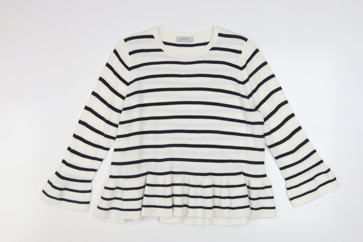 Marks and Spencer Women’s White Striped Flared Sleeve Jumper Size 18