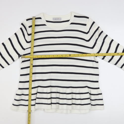 Marks and Spencer Women’s White Striped Flared Sleeve Jumper Size 18