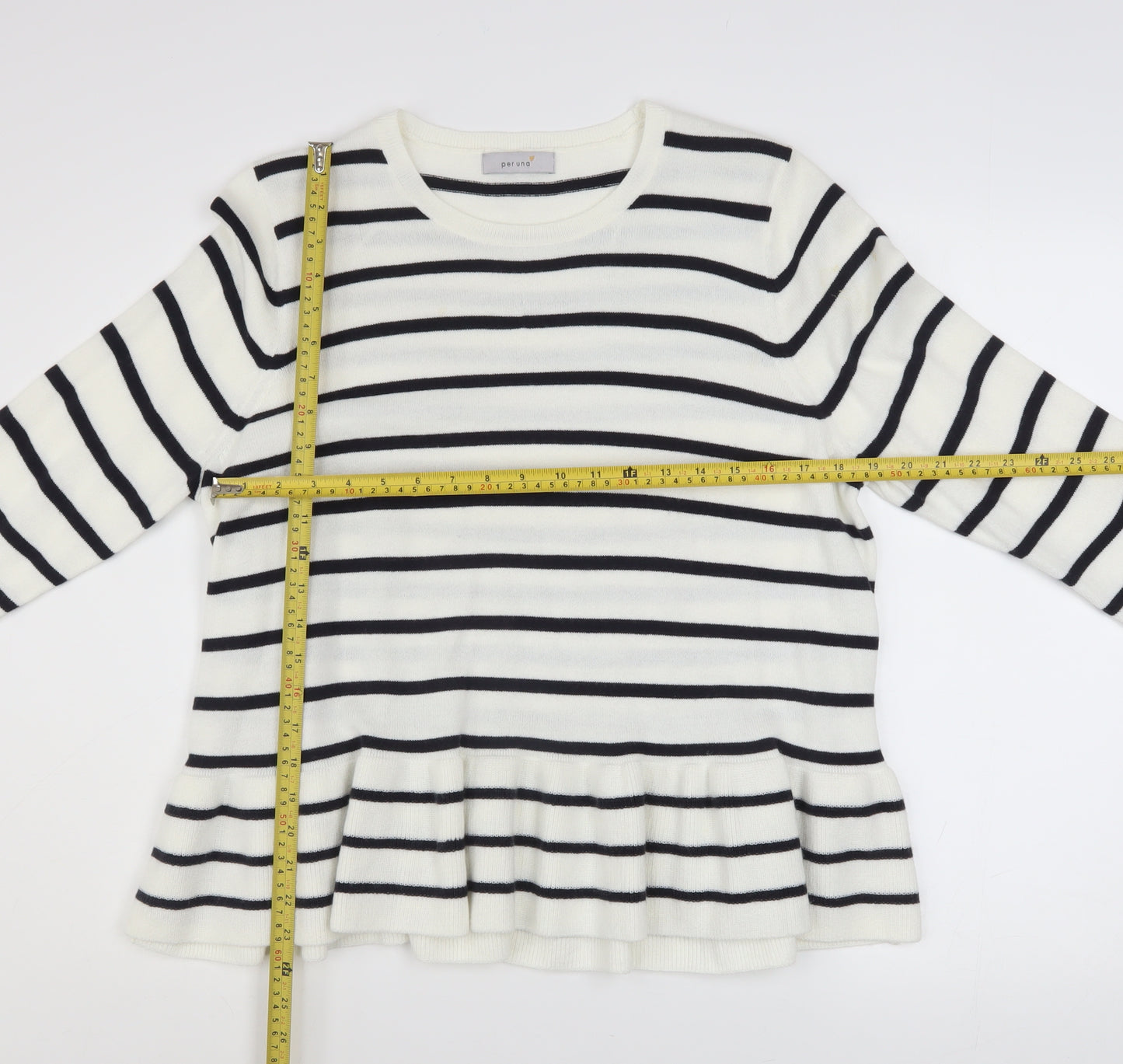 Marks and Spencer Women’s White Striped Flared Sleeve Jumper Size 18