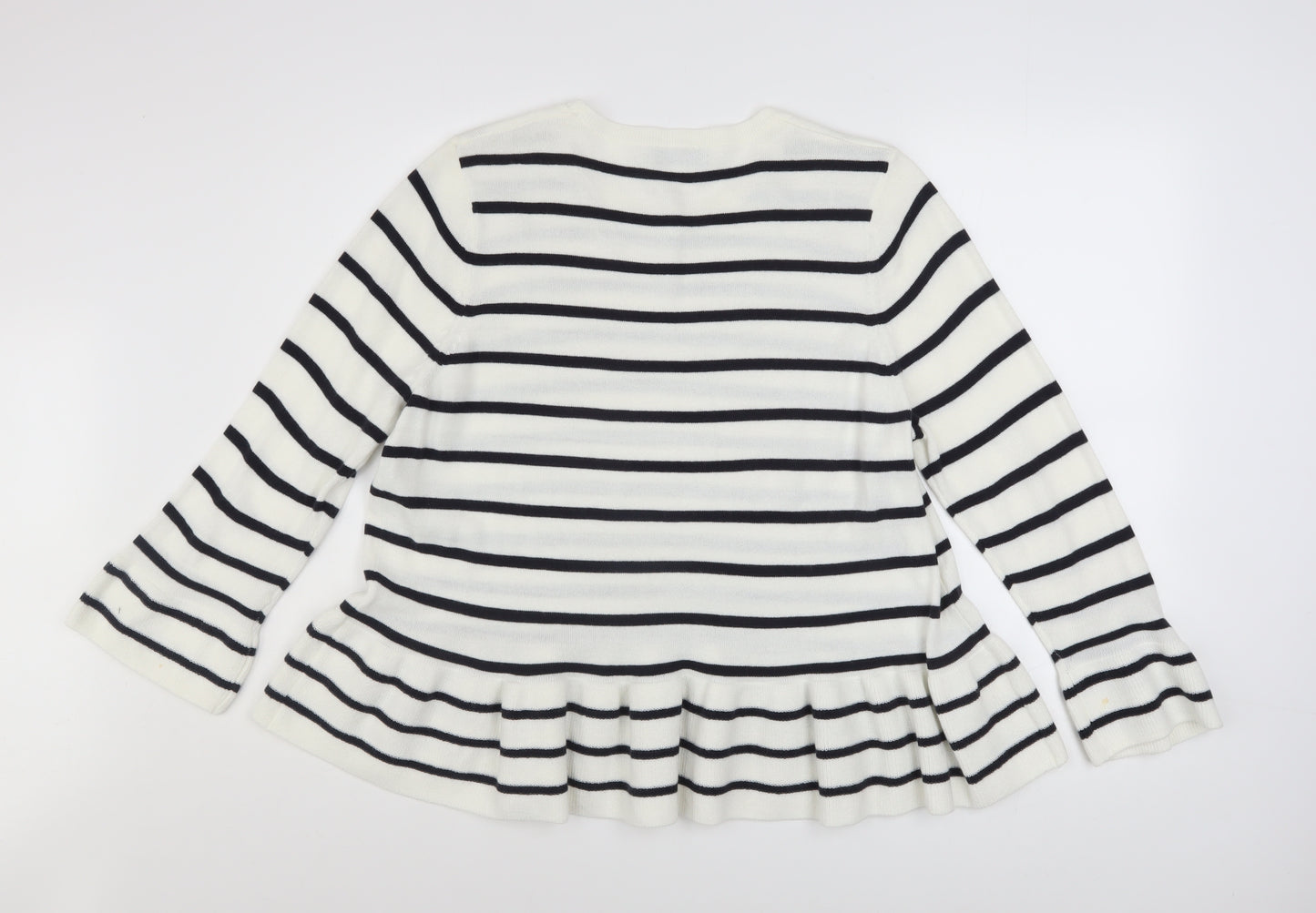 Marks and Spencer Women’s White Striped Flared Sleeve Jumper Size 18