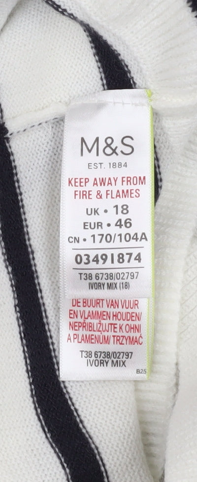 Marks and Spencer Women’s White Striped Flared Sleeve Jumper Size 18