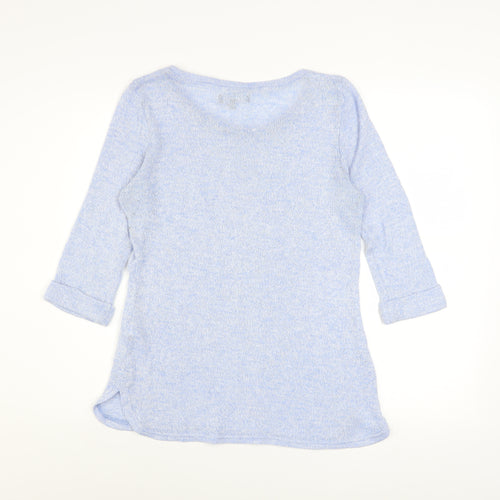 New Look Women's Blue Flower Knit 3/4 Sleeve Pullover Jumper Size 10
