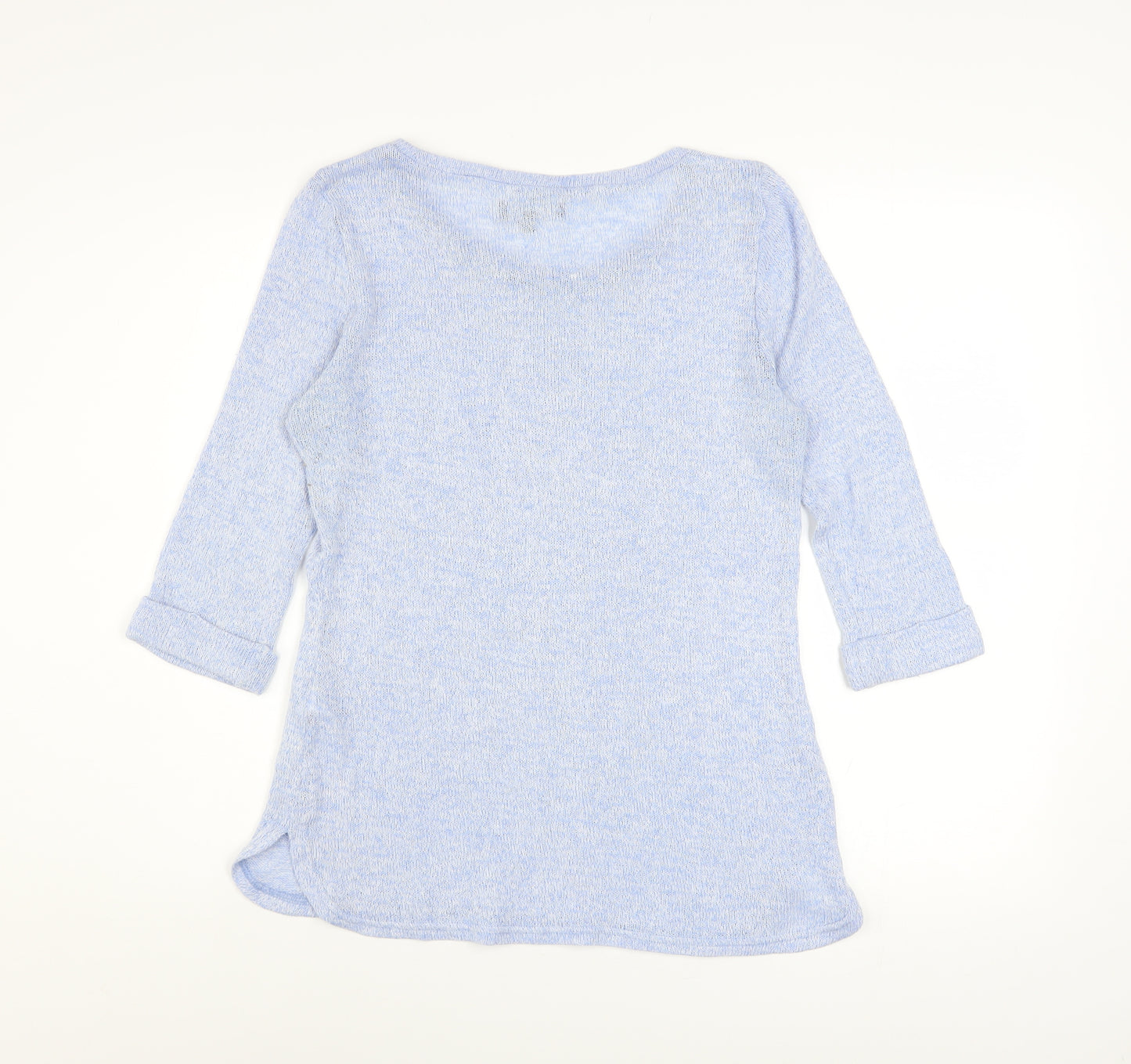 New Look Women's Blue Flower Knit 3/4 Sleeve Pullover Jumper Size 10