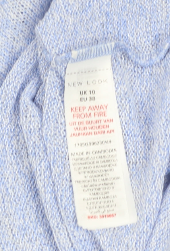 New Look Women's Blue Flower Knit 3/4 Sleeve Pullover Jumper Size 10