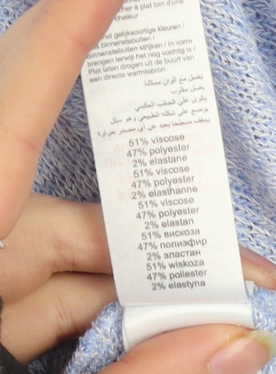 New Look Women's Blue Flower Knit 3/4 Sleeve Pullover Jumper Size 10