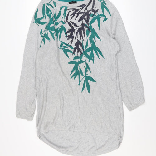 VIZA VIZ Womens Grey Floral 3/4 Sleeve Relaxed Top Size M