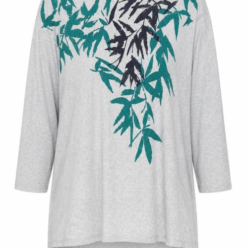VIZA VIZ Womens Grey Floral 3/4 Sleeve Relaxed Top Size M