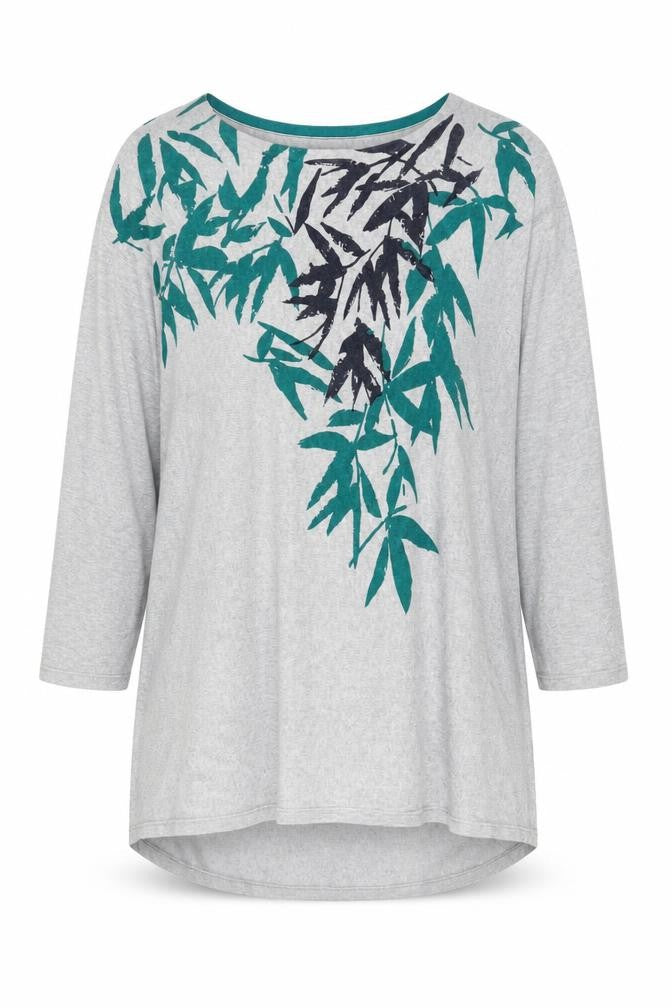 VIZA VIZ Womens Grey Floral 3/4 Sleeve Relaxed Top Size M