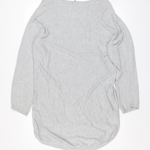 VIZA VIZ Womens Grey Floral 3/4 Sleeve Relaxed Top Size M