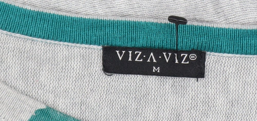 VIZA VIZ Womens Grey Floral 3/4 Sleeve Relaxed Top Size M