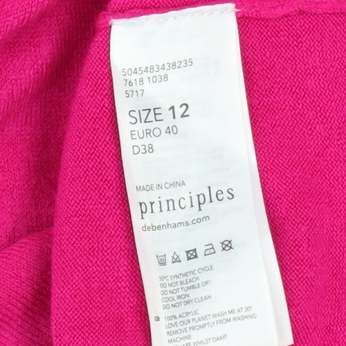 Principles Women Pink Crew Neck Long Sleeve Acrylic Jumper Size 12
