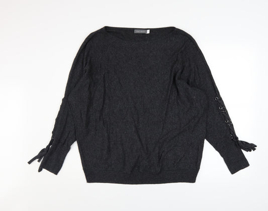 Mint Velvet Women's Black L Lace-Up Sleeve Boat Neck Knit Jumper