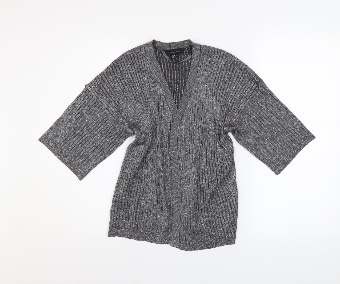 Atmosphere Women Grey Ribbed Open Knit Cardigan Size 6