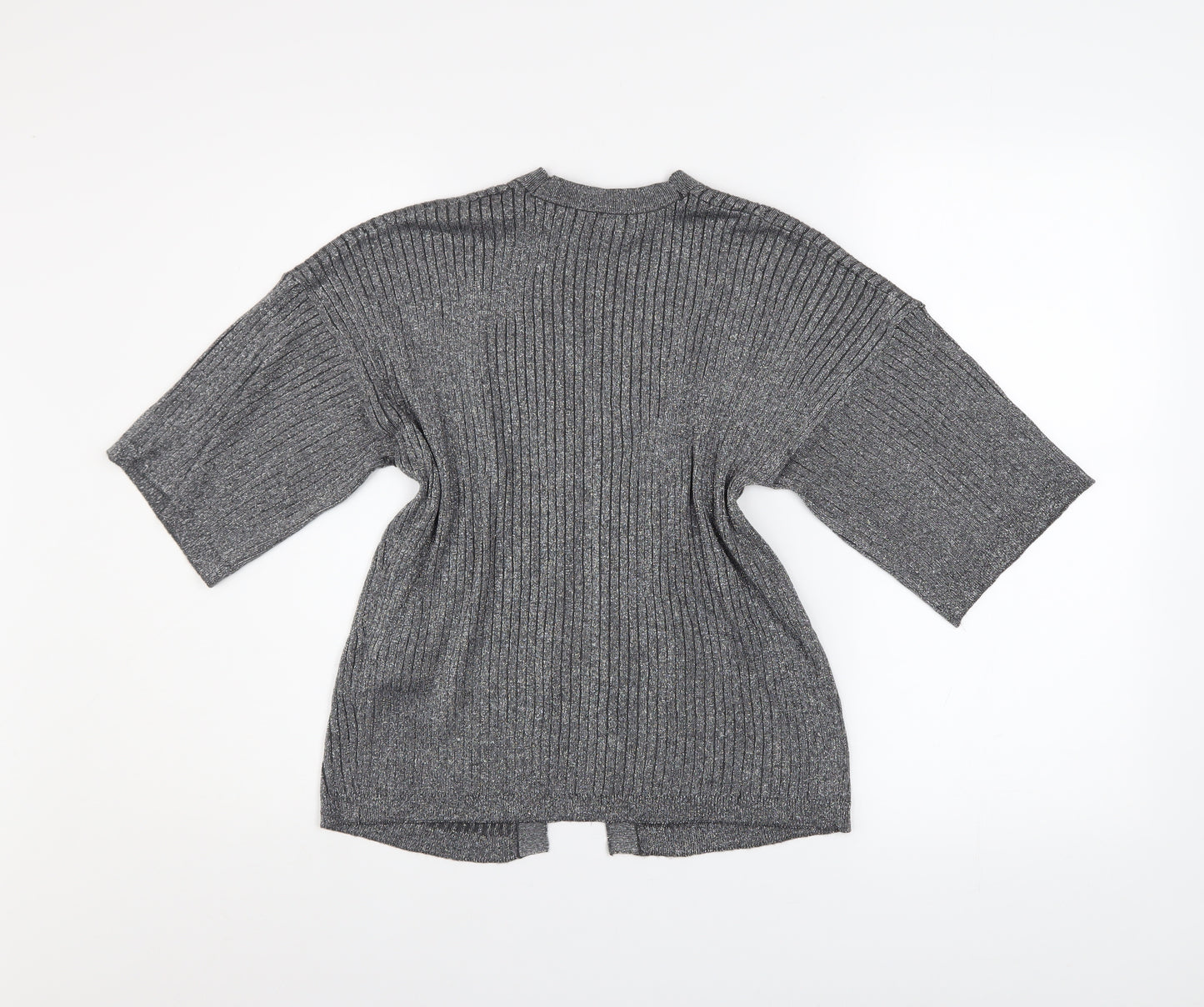 Atmosphere Women Grey Ribbed Open Knit Cardigan Size 6