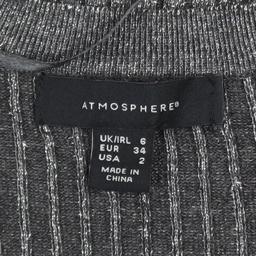 Atmosphere Women Grey Ribbed Open Knit Cardigan Size 6