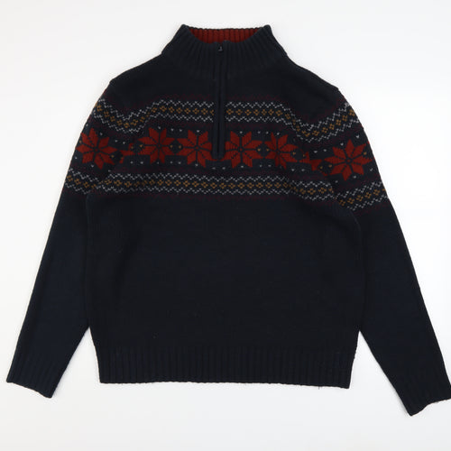 Sandstone Mens Blue Fair Isle 1/2 Zip Winter Jumper Size L