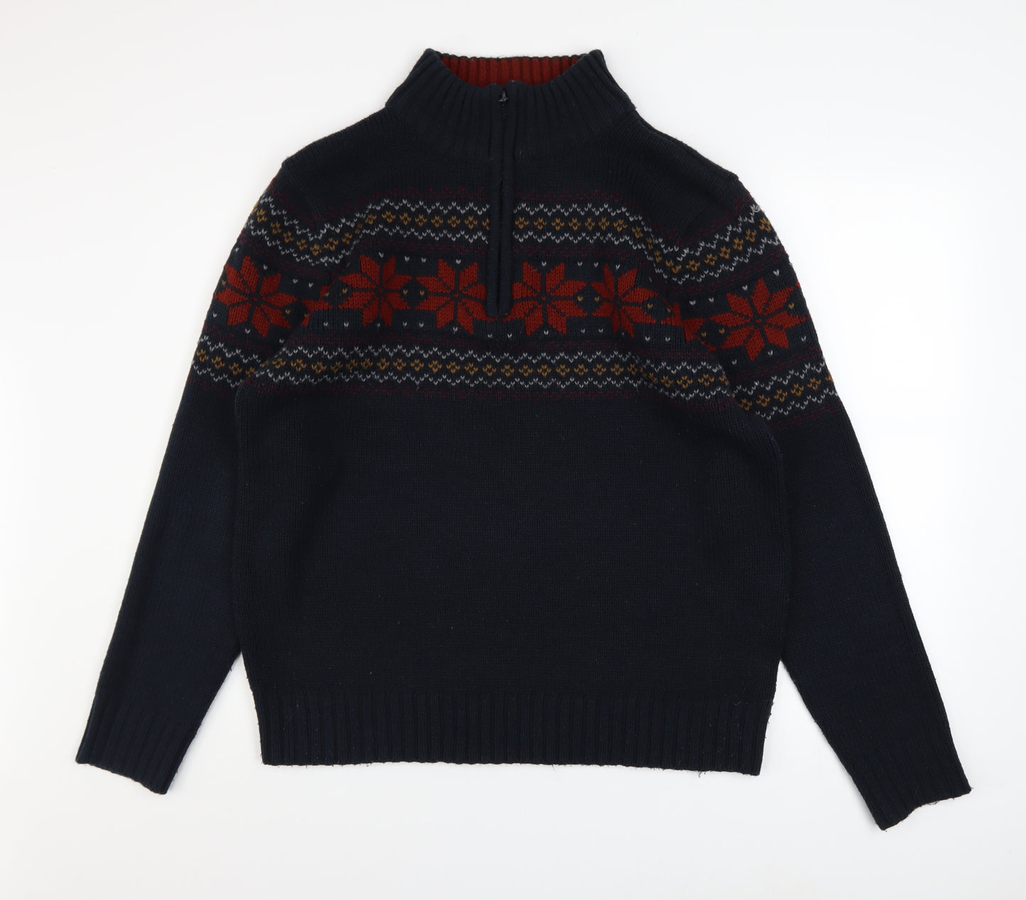 Sandstone Mens Blue Fair Isle 1/2 Zip Winter Jumper Size L
