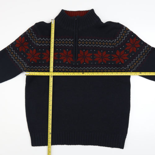 Sandstone Mens Blue Fair Isle 1/2 Zip Winter Jumper Size L