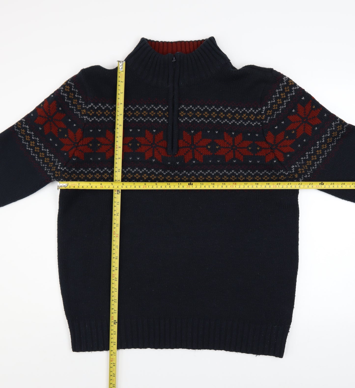 Sandstone Mens Blue Fair Isle 1/2 Zip Winter Jumper Size L