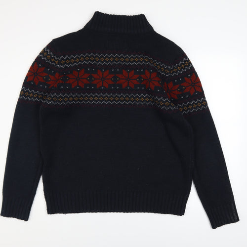 Sandstone Mens Blue Fair Isle 1/2 Zip Winter Jumper Size L