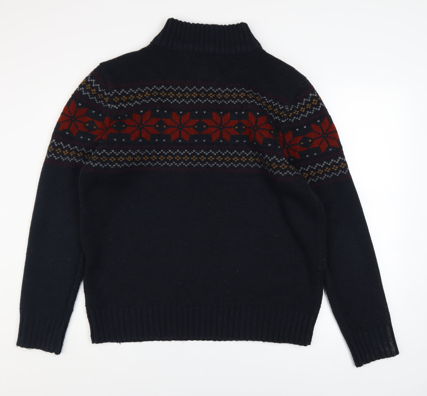 Sandstone Mens Blue Fair Isle 1/2 Zip Winter Jumper Size L