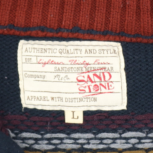 Sandstone Mens Blue Fair Isle 1/2 Zip Winter Jumper Size L