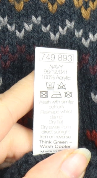 Sandstone Mens Blue Fair Isle 1/2 Zip Winter Jumper Size L