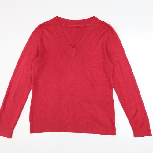 BHS Women's Pink V-Neck Long Sleeve Acrylic Jumper Size 14