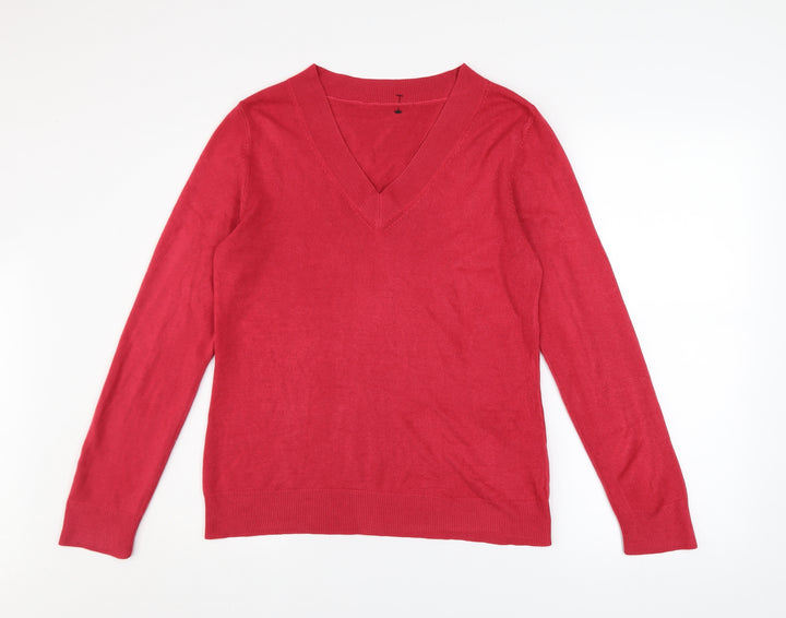 BHS Women's Pink V-Neck Long Sleeve Acrylic Jumper Size 14