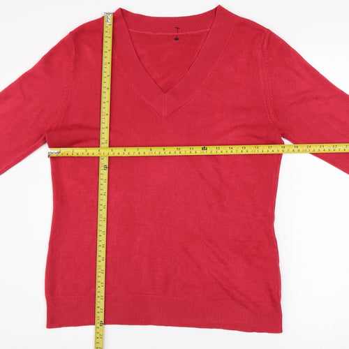BHS Women's Pink V-Neck Long Sleeve Acrylic Jumper Size 14