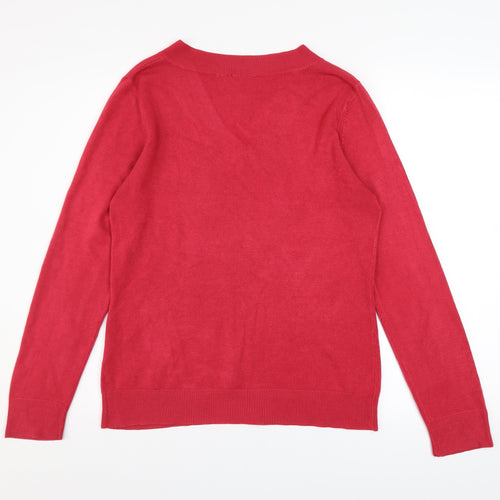 BHS Women's Pink V-Neck Long Sleeve Acrylic Jumper Size 14