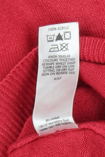 BHS Women's Pink V-Neck Long Sleeve Acrylic Jumper Size 14