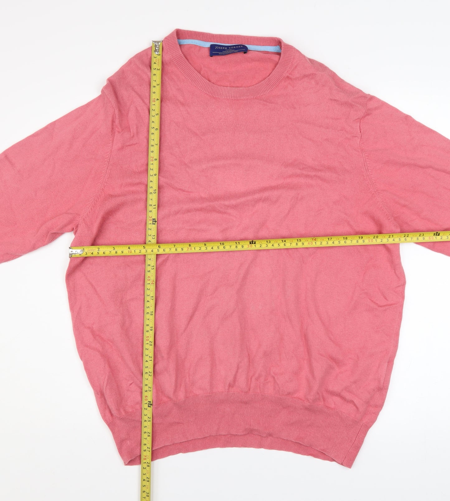 Joseph Turner Men's Pink Cotton Cashmere Crew Neck Jumper 2XL