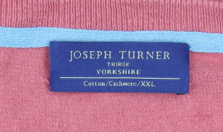 Joseph Turner Men's Pink Cotton Cashmere Crew Neck Jumper 2XL