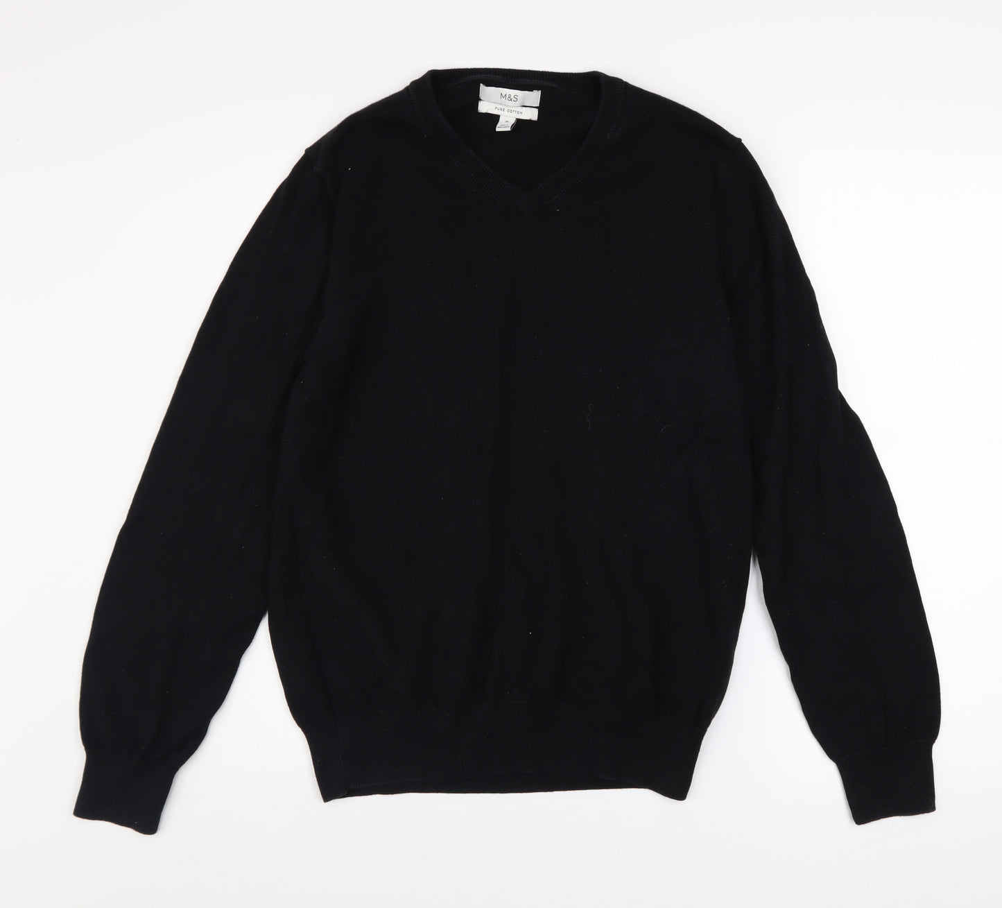 Marks and Spencer Men's Black V-Neck Cotton Jumper M