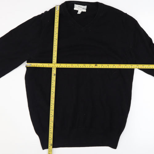 Marks and Spencer Men's Black V-Neck Cotton Jumper M
